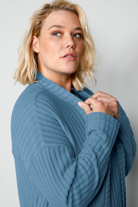 Bademantel, oversized, offene Form, Strukturjersey, Langarm