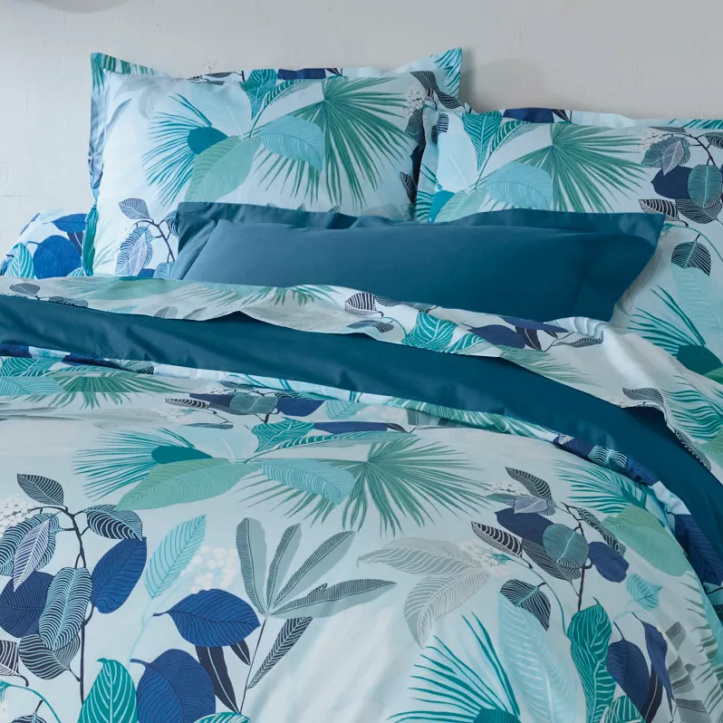 Housse de couette percale de coton (280 x 240 cm) Moorea Bleue