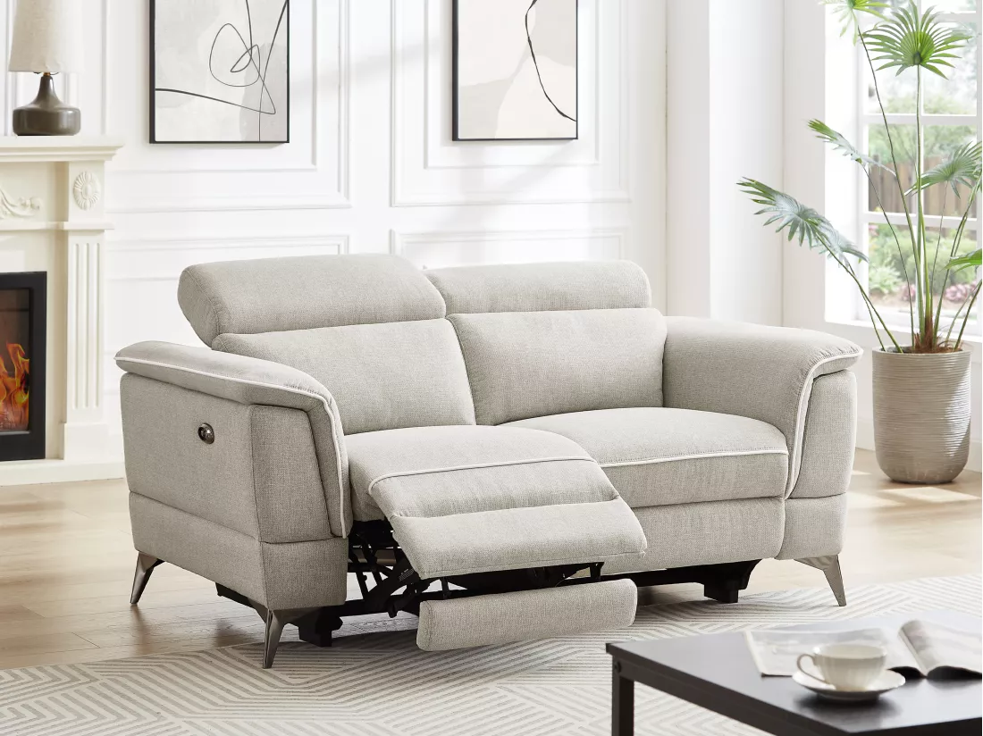 Canapé 2 places relax électrique en tissu beige MACARI