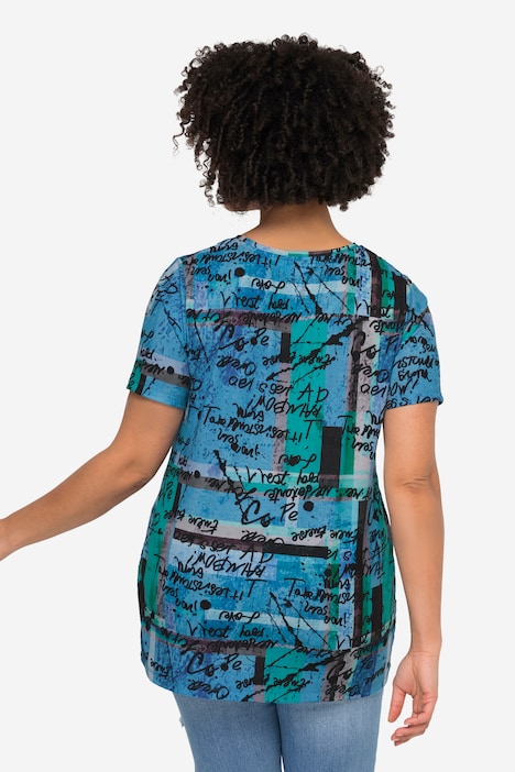 T-Shirt, oversized, Scribble-Muster, Smiley, Rundhals, Halbarm