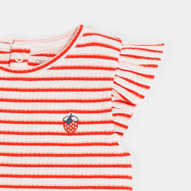 T-shirt coton gaufré rayé rouge bébé fille Orange