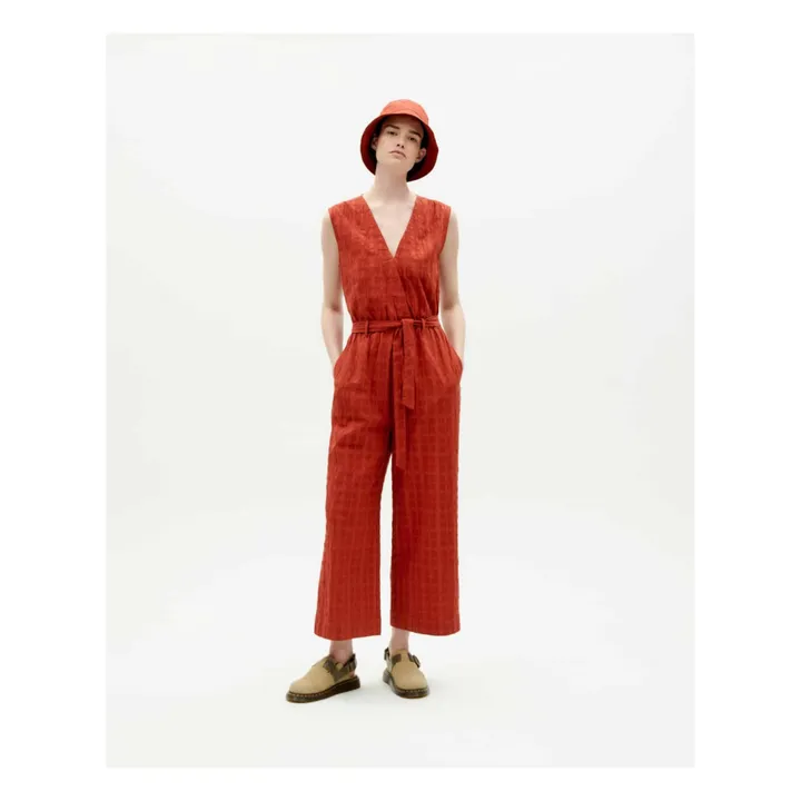 Thinking Mu Combinaison Winona Carreaux Coton Bio | Rouge brique