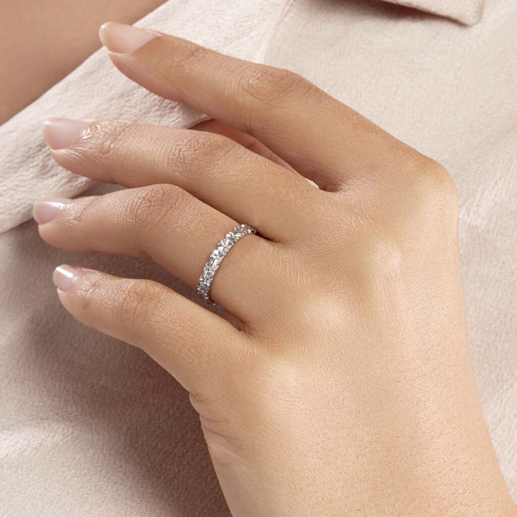 Alliance Fleur Diamantee Ruban Plat Or Blanc