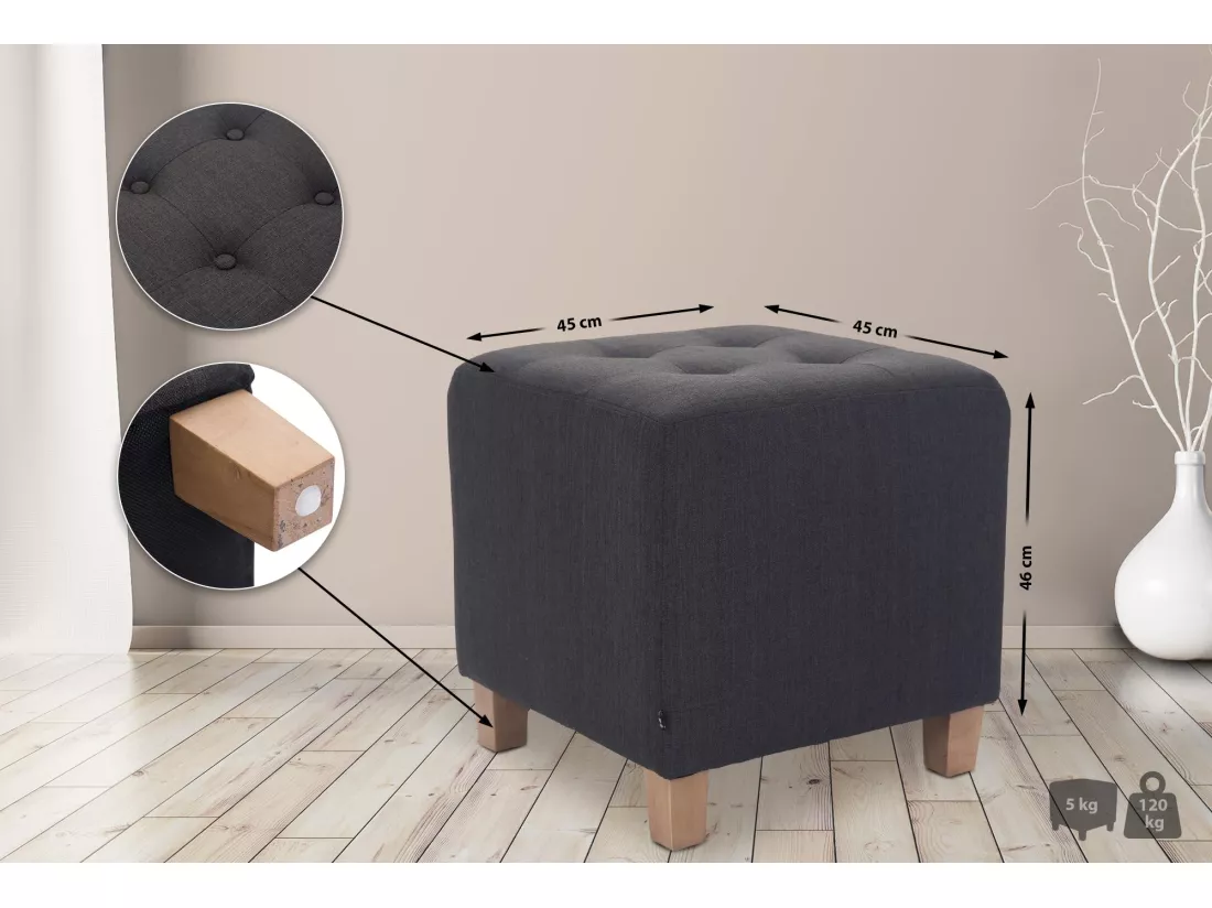 Tabouret - Tissu & Bois - Gris foncé - Pharao