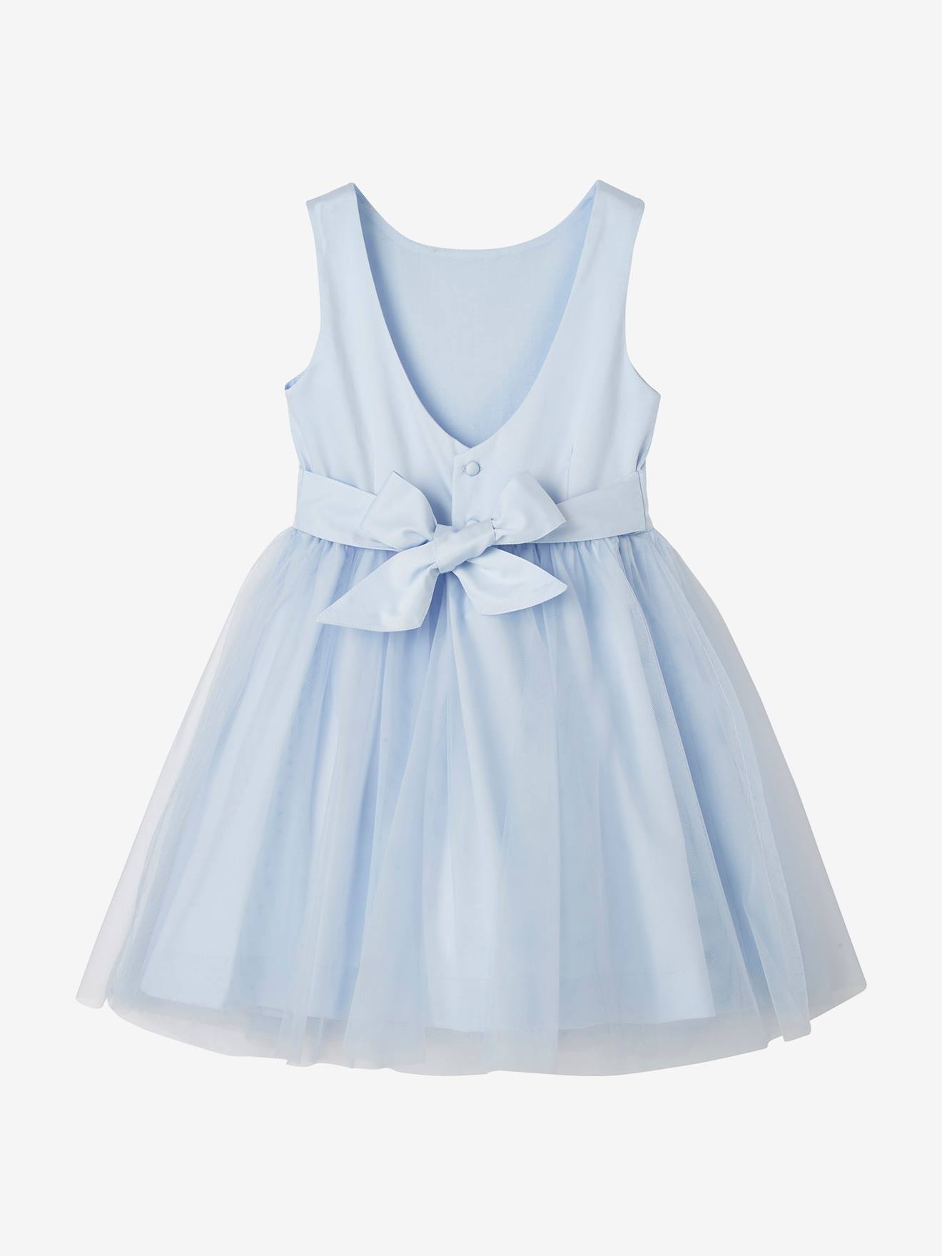 Vestido formal branco de cetim e musselina para meninas