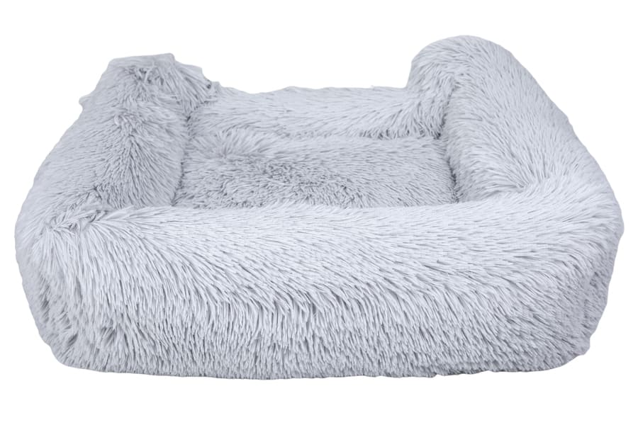 Cama antiestresse para cães Leeby com capa removível, cor cinza.