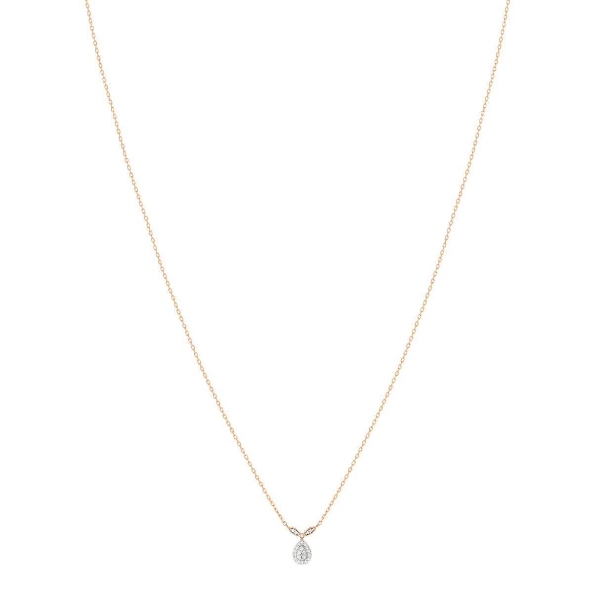 Collier or rose 375 2 tons goutte diamants 42 cm