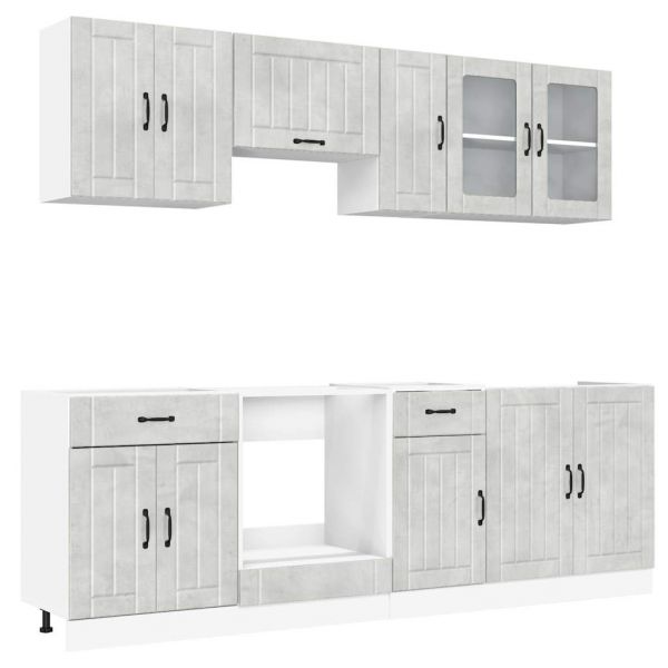 vidaXL 8 Peças Armário de Cozinha Conjunto Kalmar Cinzento Cimento - 849718311