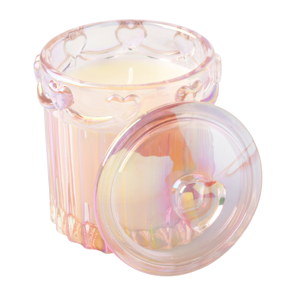 My Home Duftkerze im Glas mit Herzgriff rosa / weiss