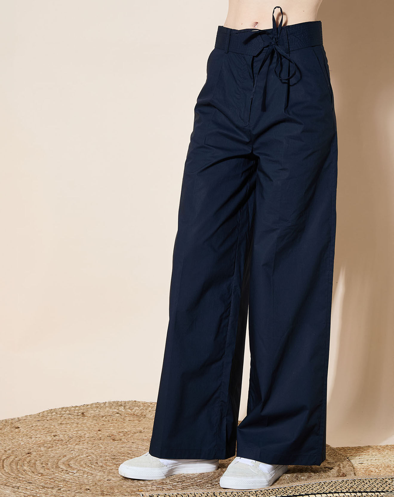 Galeries Lafayette Pantalon paperbag en Coton Gregoria bleu marine