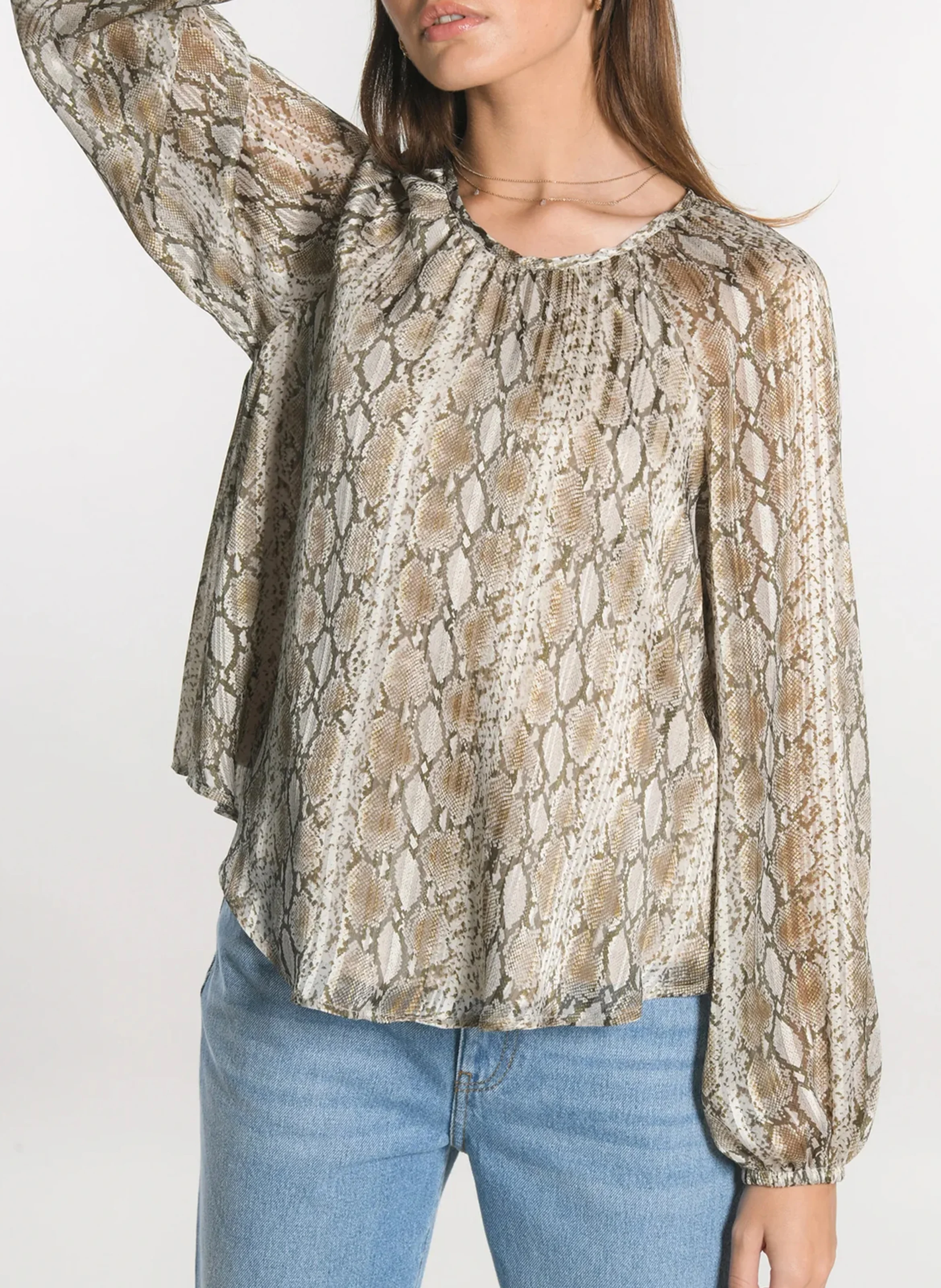HENNA - Blouse col rond imprimée | Beige