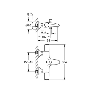 Grohe thermostatische badkraan Precision Start - chroom 15 cm