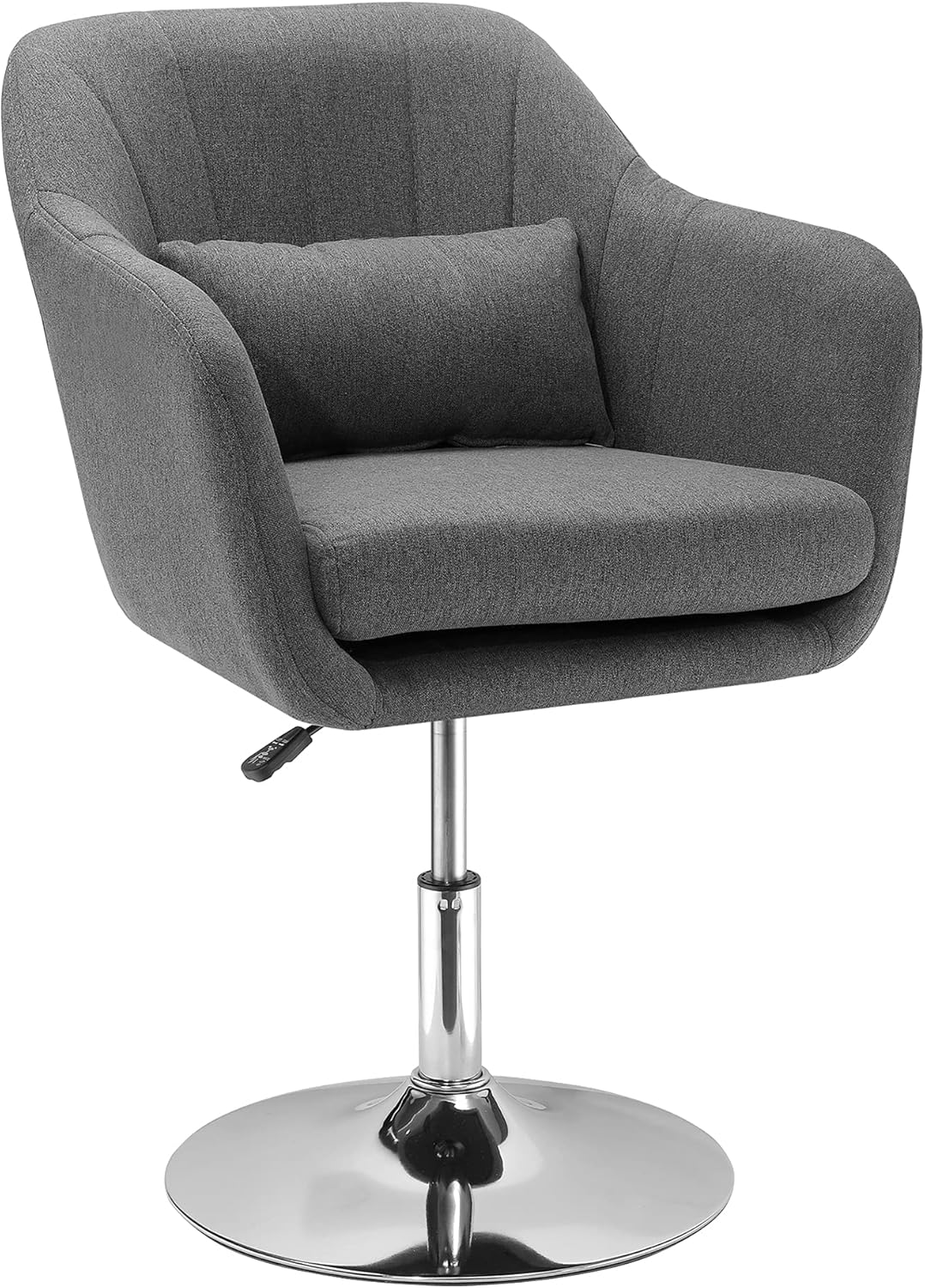 HOMCOM Sessel Loungesessel mit Armlehne, Lendenkissen, Gepolstert Relaxsessel mit Metallrahmen, Leinenoptik, Höhenverstellbar Drehstuhl für Schlafzimmer, Wohnzimmer, Dunkelgrau