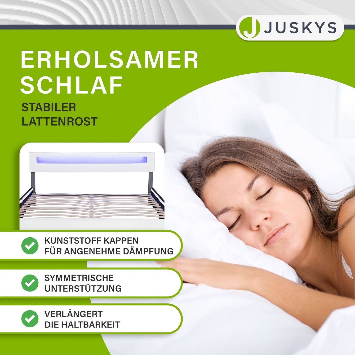 Juskys Polsterbett Sevilla 180 x 200 cm weiß Doppelbett Ehebett mit Kaltschaummatratze
