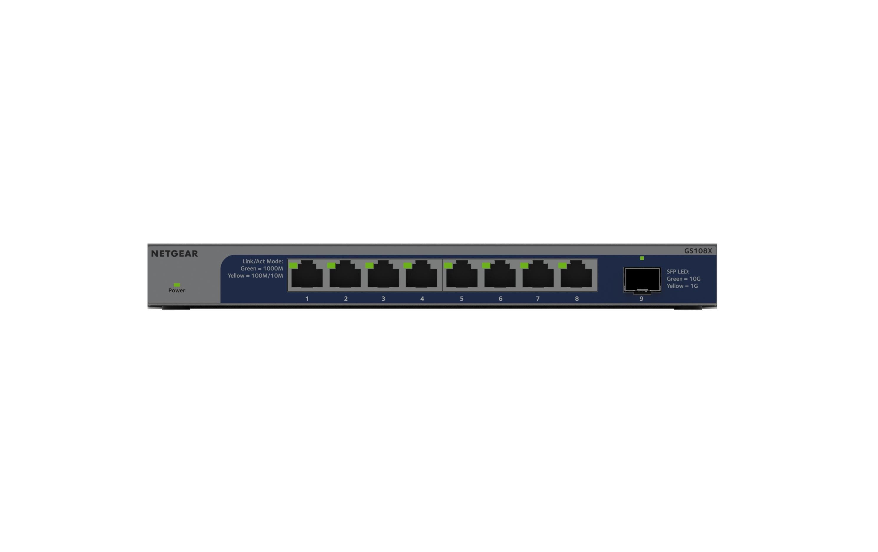 Switch GS108X-100EUS 8 PortNETGEAR GS108X unmanaged 8-Port Gigabit Switch mit 10 Gigabit SFP+ Uplink