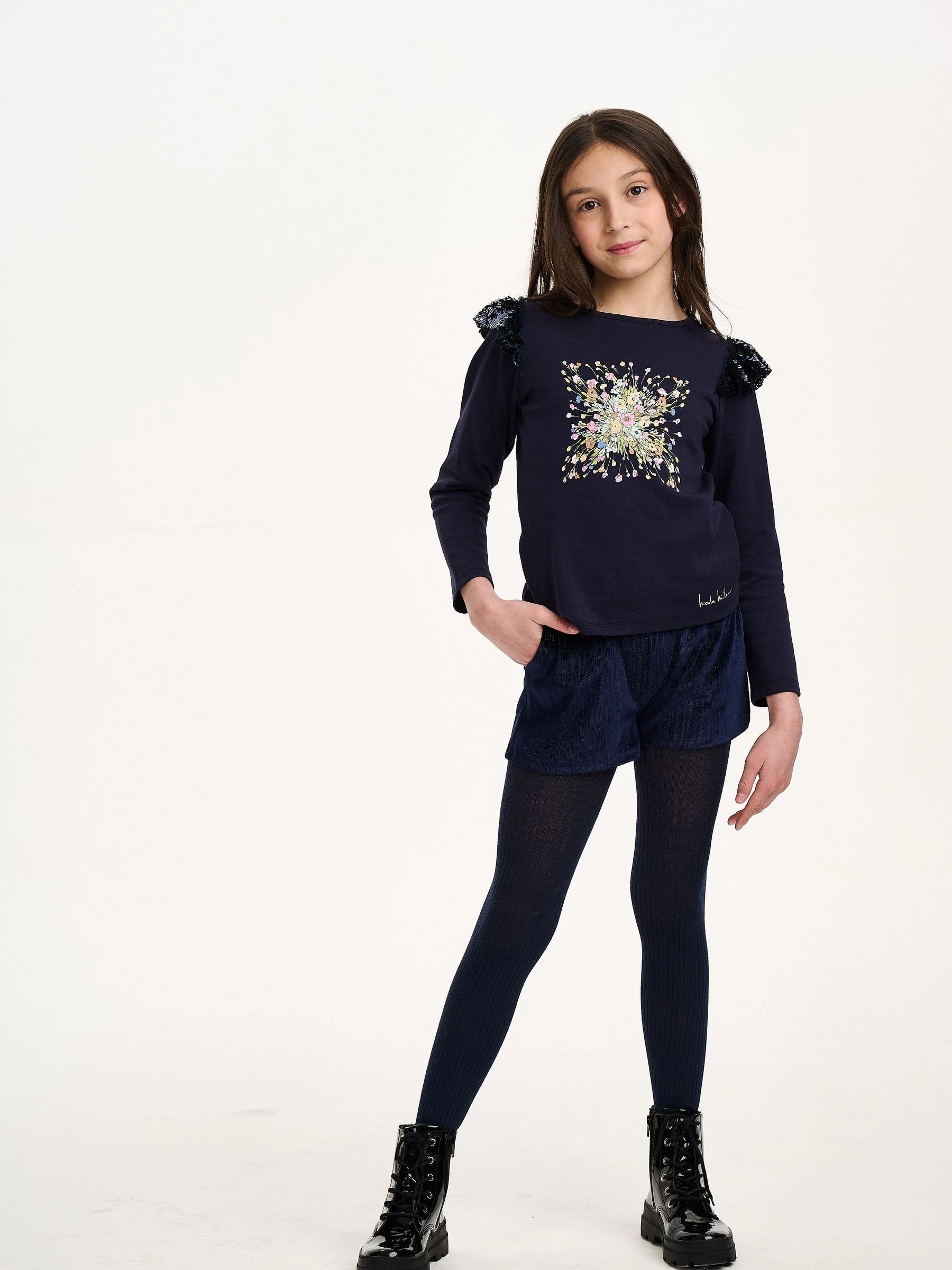 Nicole Miller paars T-shirt met lange mouwen, pailletten en 100% katoen
