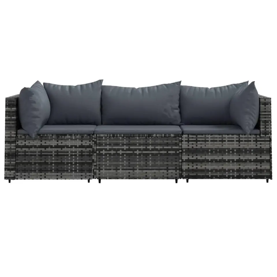 vidaXL - Loungeset - Grijs - Poly rattan - 3 stuks - Met kussens