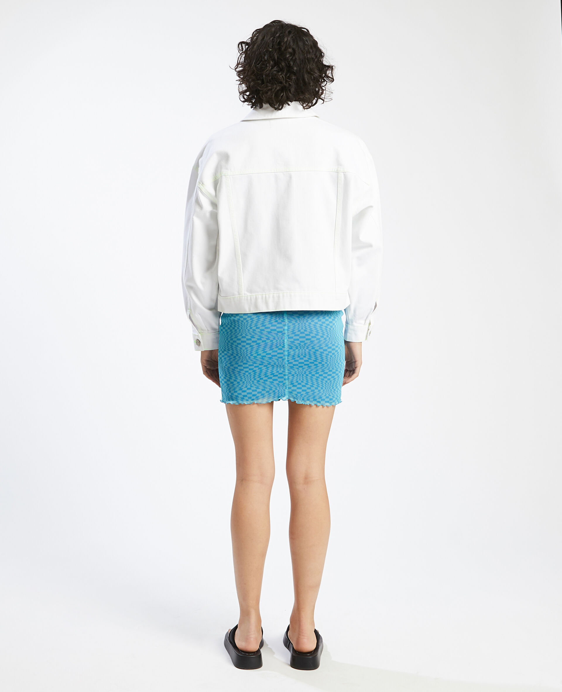 Veste en jean blanc coutures fluo - Blanc