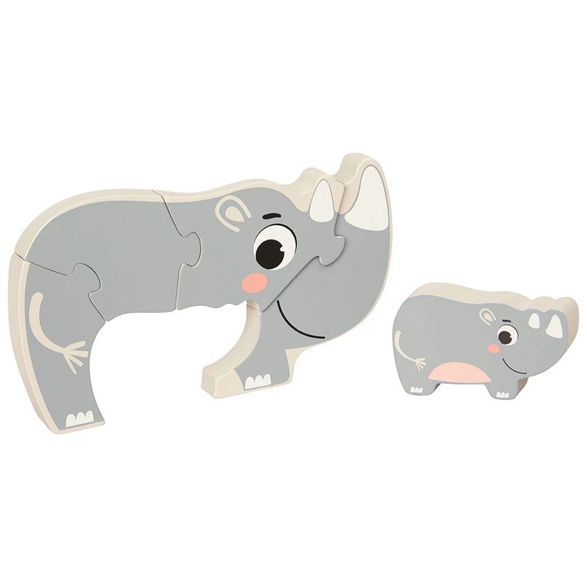 Puzzle rhinocéros et son bébé 5 pièces - Crazy colors 2.0 - Ecru