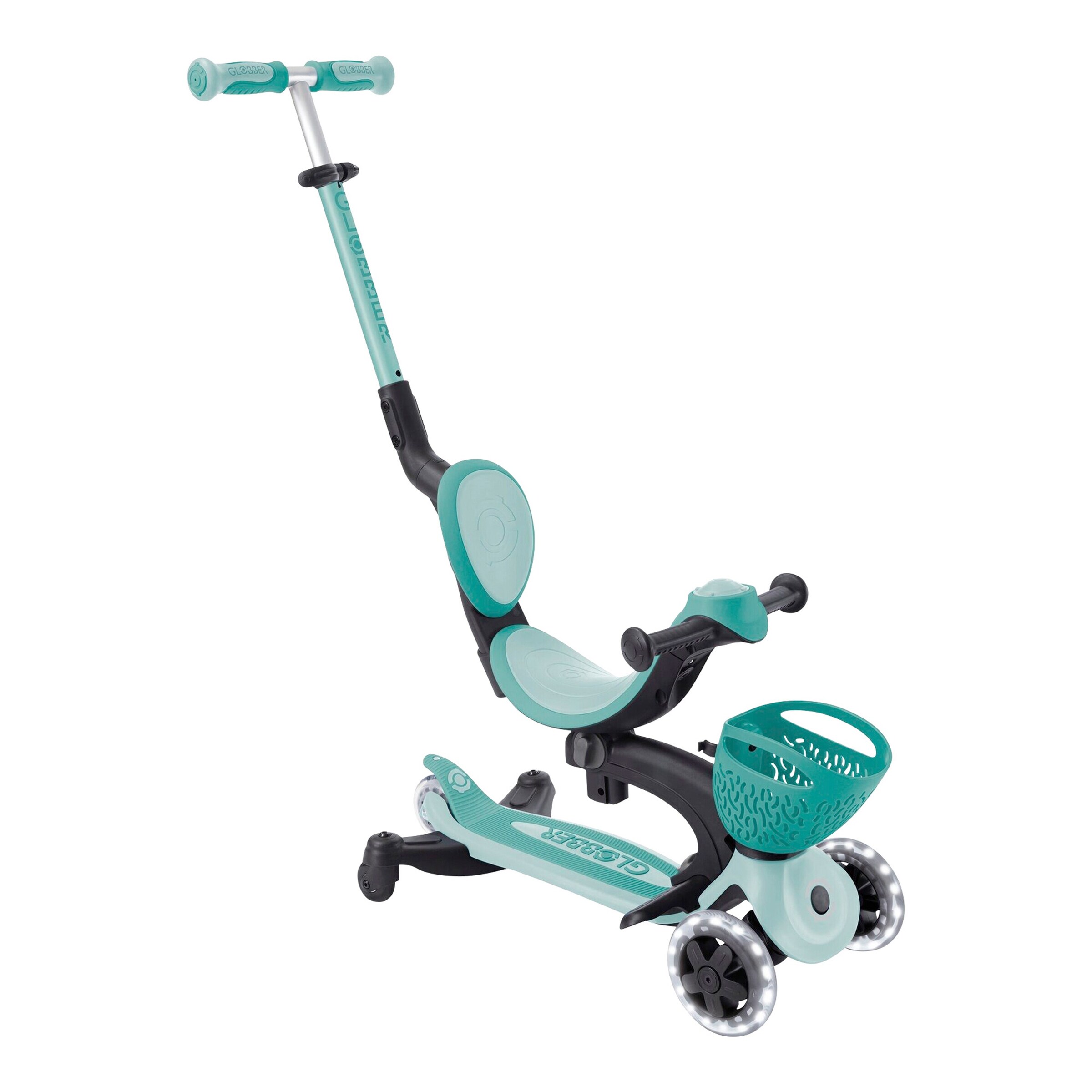 Globber Scooter 3in1 Go-Up Baby 360 mit Leuchtrollen und Leuchtmodul mint