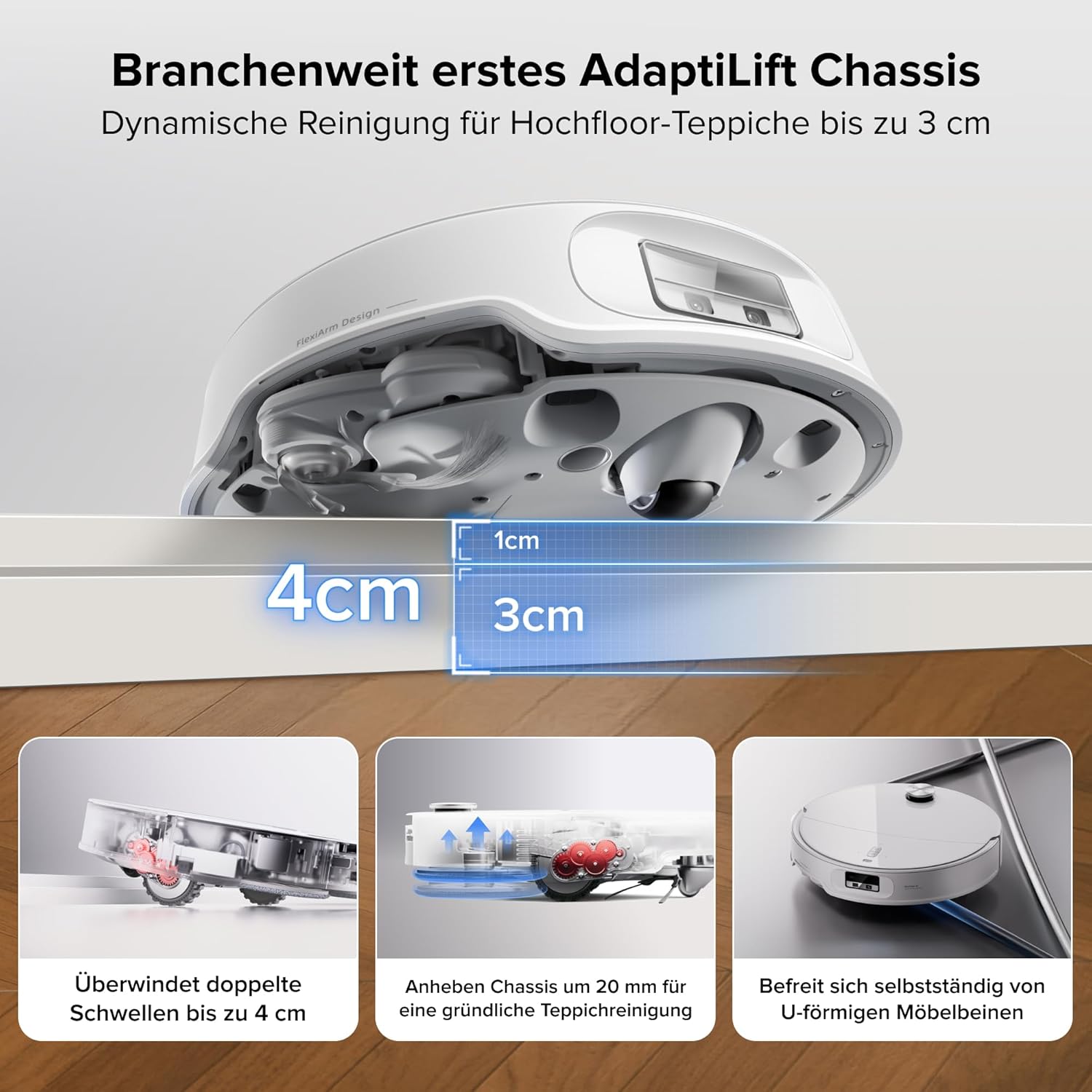 roborock Qrevo Curv 2 Pro Saugroboter mit Wischfunktion&Hebarem Wischmopp, 25.000 Pa HyperForce Saugkraft, Dual Anti-Tangle-System, 100°C Heißwasser-Moppwäsche, Reactive Al-Hinderniserkennung (Weiß)