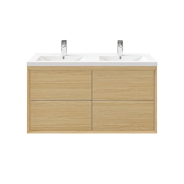 Meuble sous vasque à suspendre GoodHome Avela placage chêne 120 cm + plan vasque Nira
