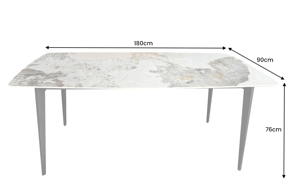 Esstisch MILANO 180cm weiß Pandora Keramik schwarzes Metallgestell