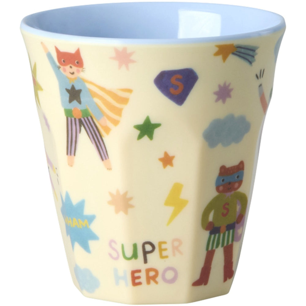 Køb Rice Melamin Kids Kop Med Hero Print - Small - Soft Blue - 160 Ml