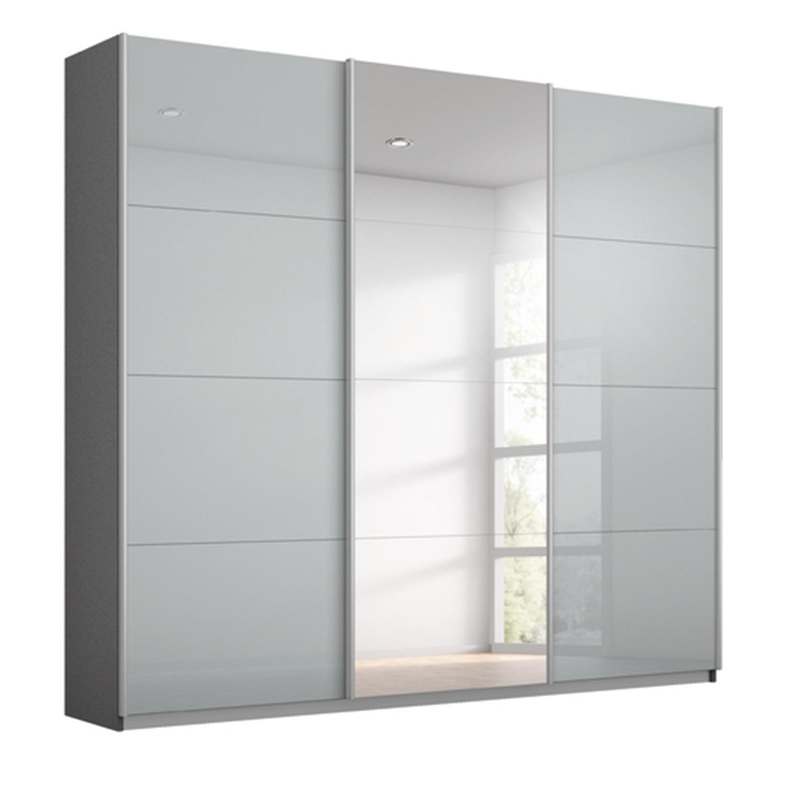 Schwebetürenschrank - seidengrau - grau metallic - mit Spiegel - 2 Glastüren - 203x210 cm