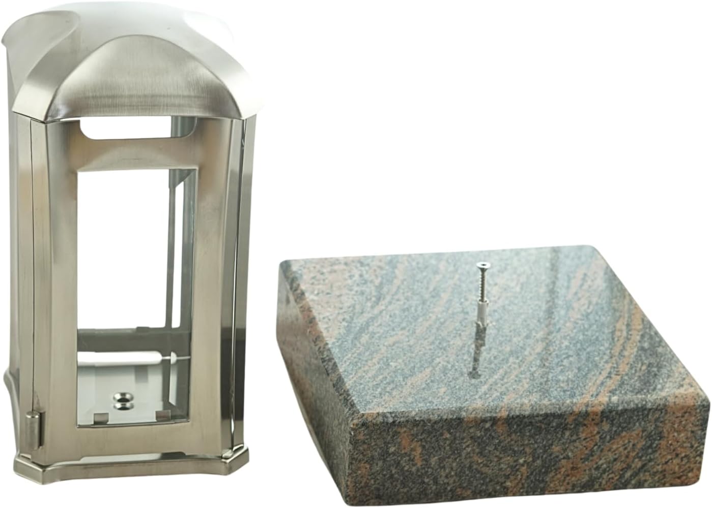 designgrab Grablampe Venezia Edelstahl mit Granitsockel naturgrau 13×13×24 cm – Kristallglas & Magnetverschluss Nero Impala