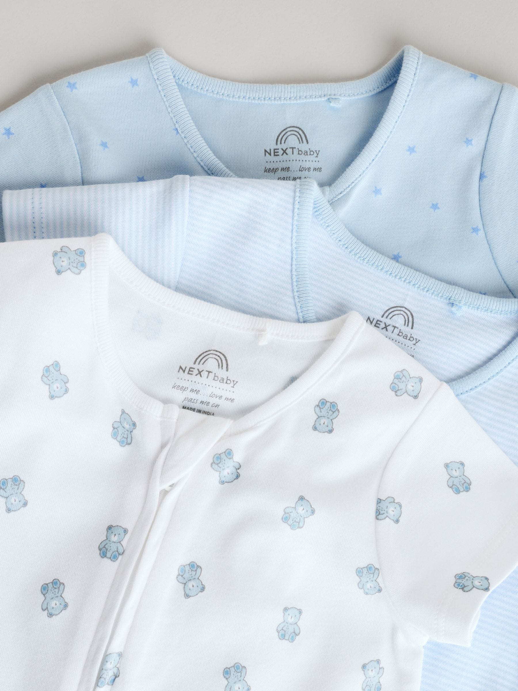 Blauw - Set van 3 babyrompertjes met rits (0 mnd-3 jr)