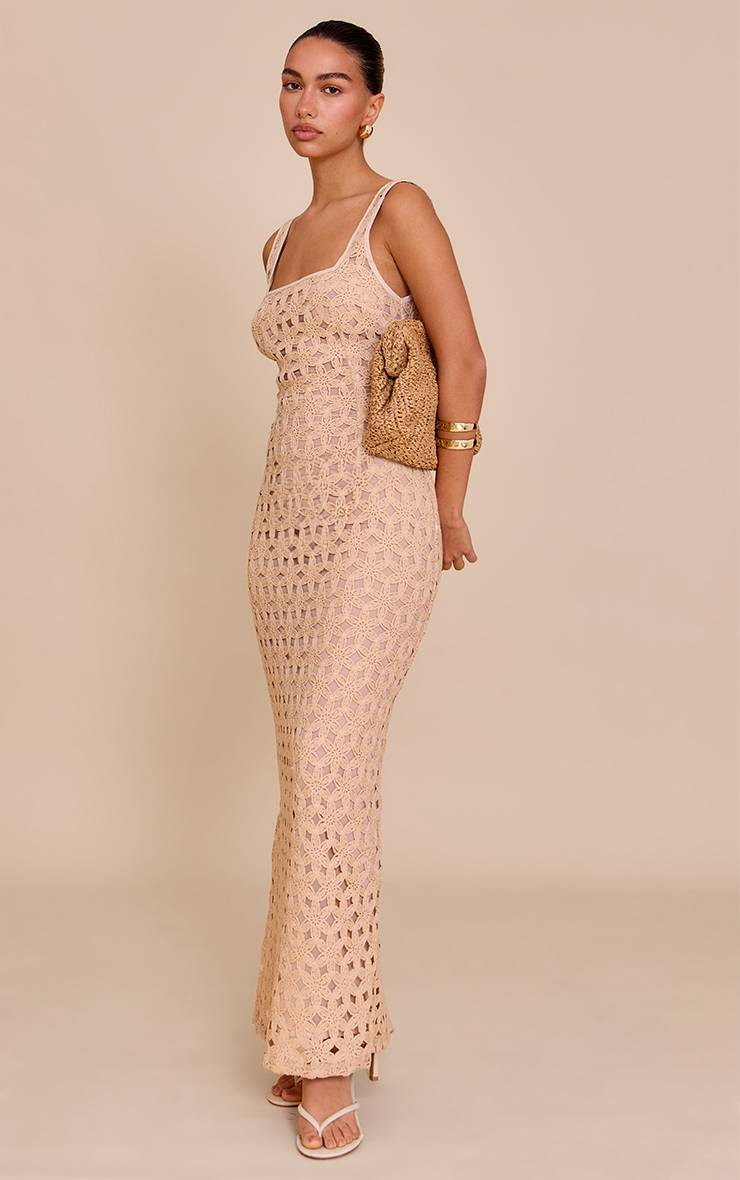 Gris Pierre Robe Maxi À Encolure Arrondie Et Texture Florale
