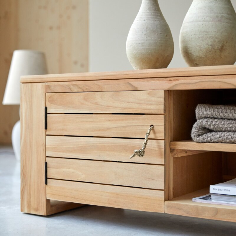Meuble TV en bois de teck Minimalys H 40 x L 135 x P 40 cm