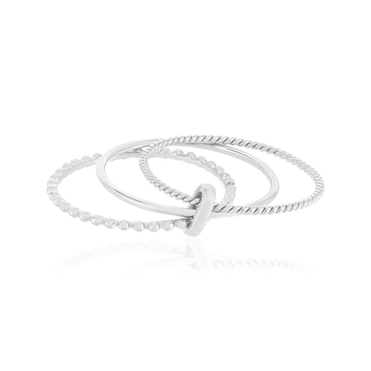 Ensemble 3 Bagues argent 925 perlée, polie et torsadée