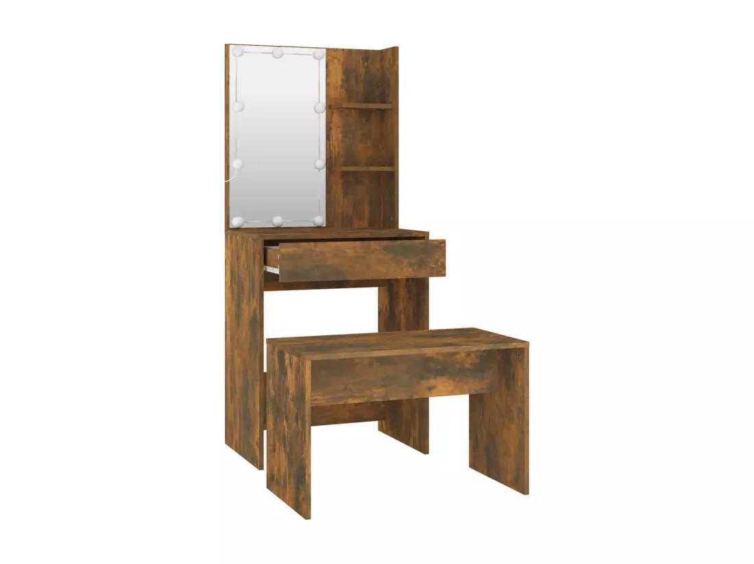 Ensemble de coiffeuse avec LED Chêne fumé Bois d'ingénierie