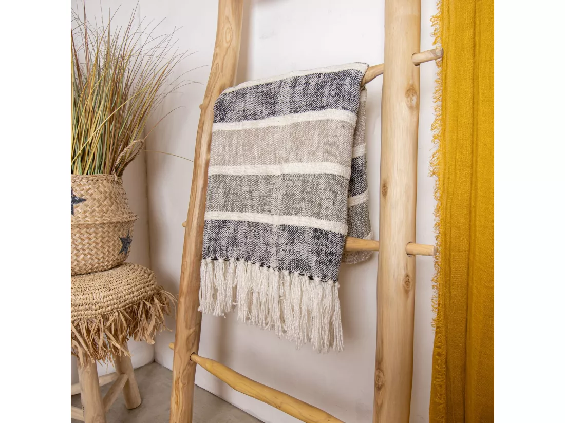 Now's Home - Plaid Frange En Coton Mouchete Ton Gris/ Noir 125x150cm Serra