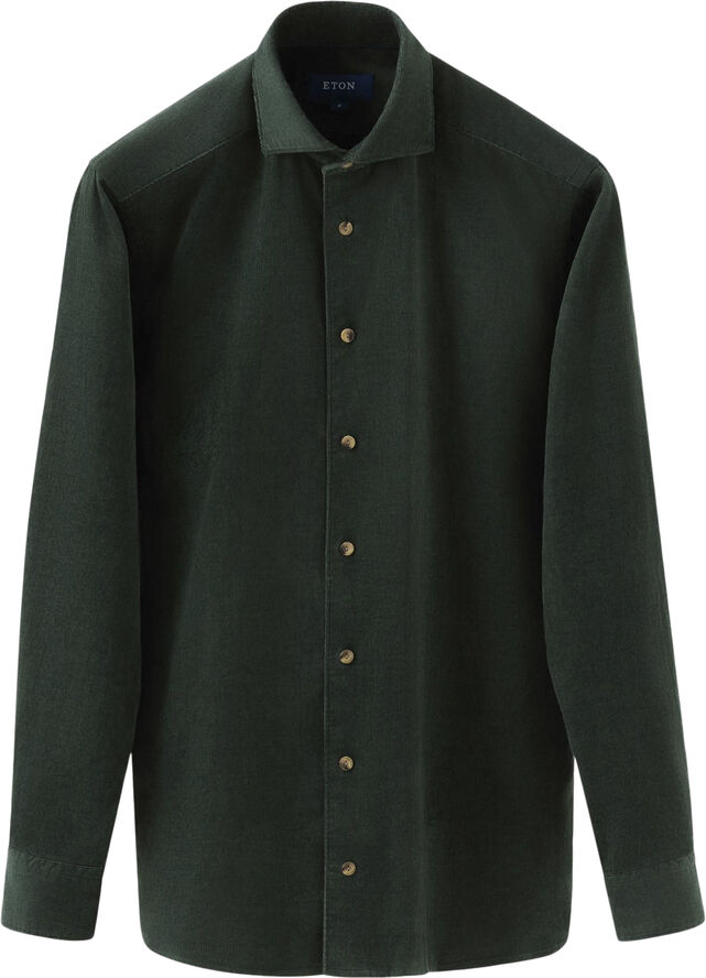 ETON Slim Fit Dark Green Fine Whale Coruroy Shirt Grøn