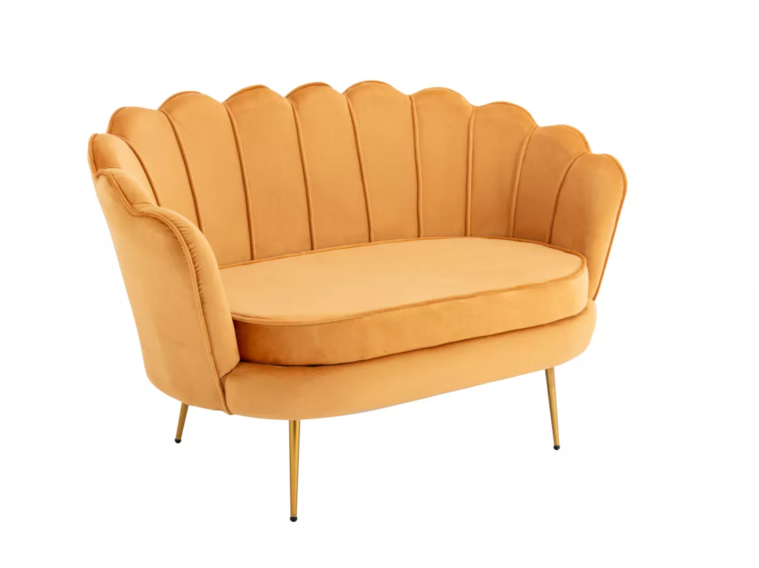 Canapé 2 places et fauteuil coquillage en velours jaune moutarde DANDELION de Pascal Morabito