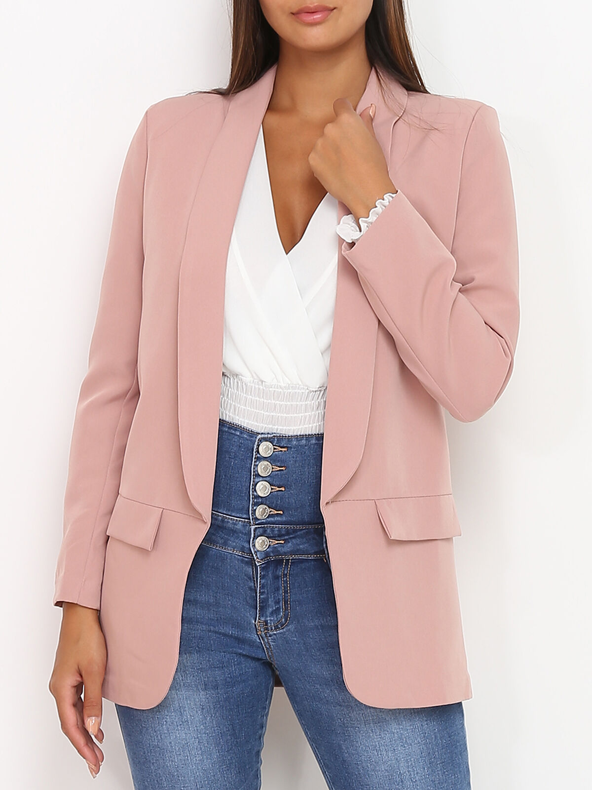 Blazer à col châle- Rose