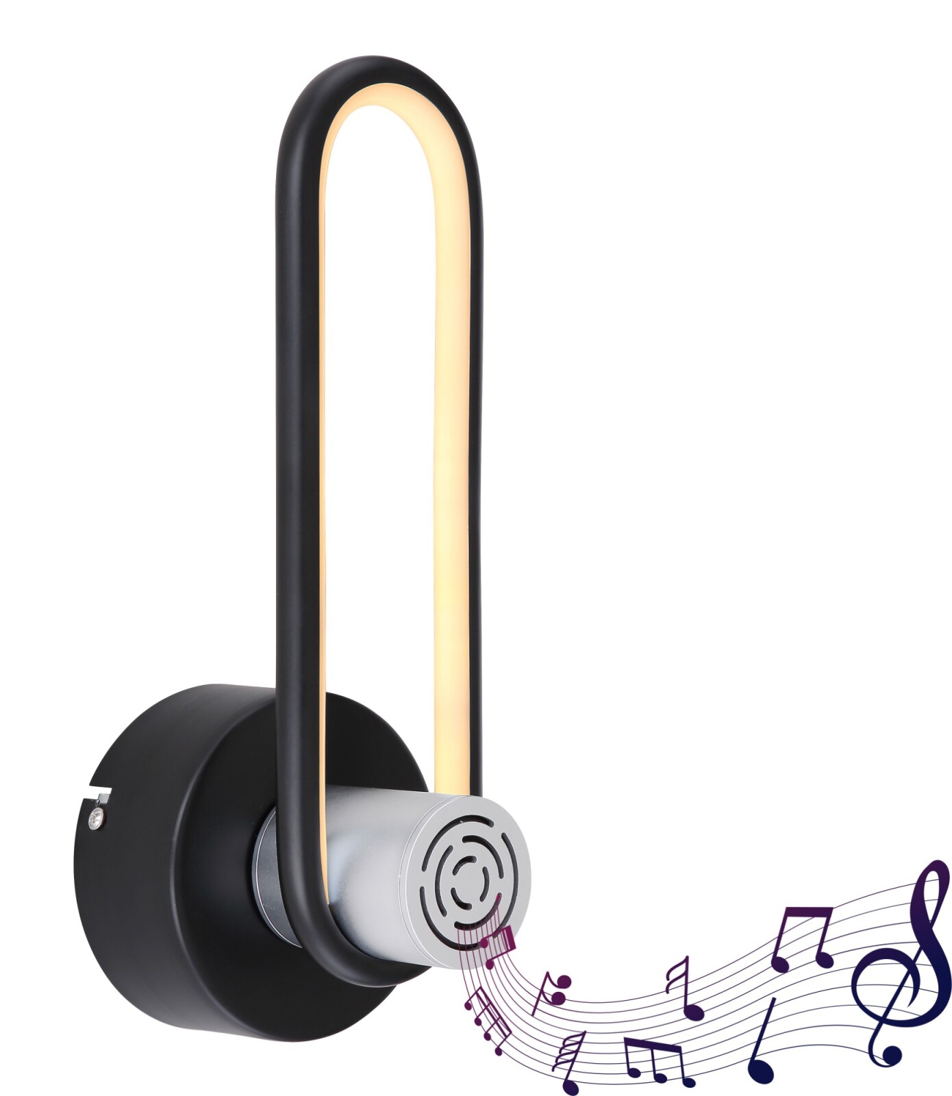 LED-Wandleuchte - schwarz matt - mit Lautsprecher