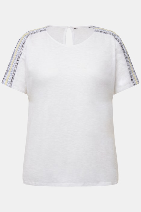 T-Shirt, Stickerei, Smok-Schultern, Rundhals, Halbarm