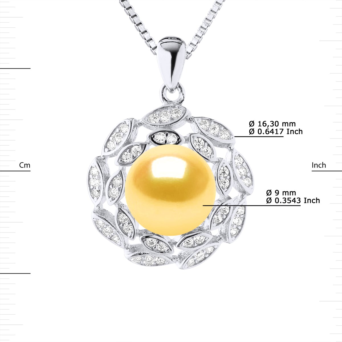 Collier SOLEIL Perle d'Eau Douce 9-10 mm Dorée Argent 925