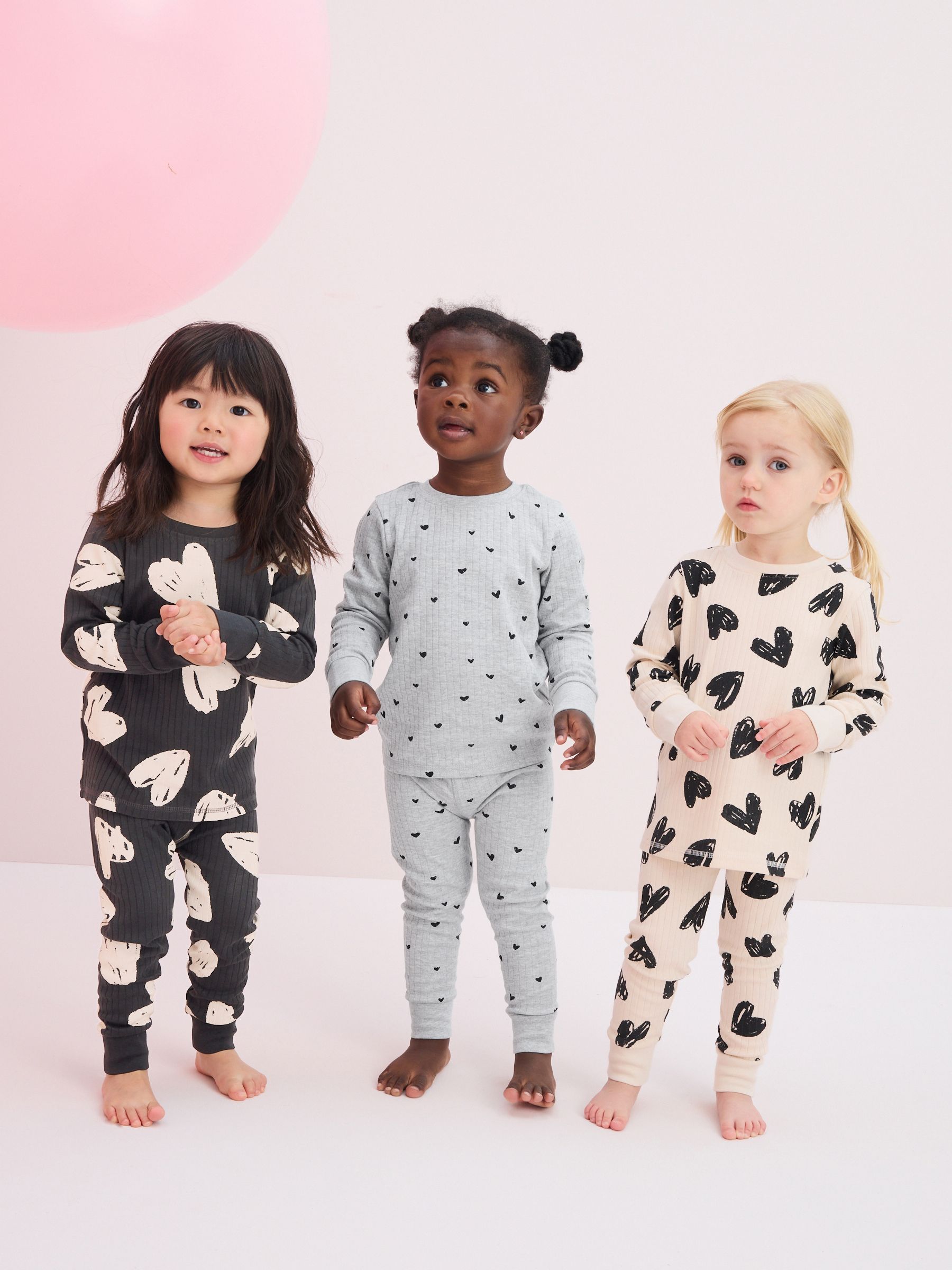 Antracietgrijs/grijs/crème hartmotief - Verpakking van 3 knusse pyjama's (9 mnd-16 jr)