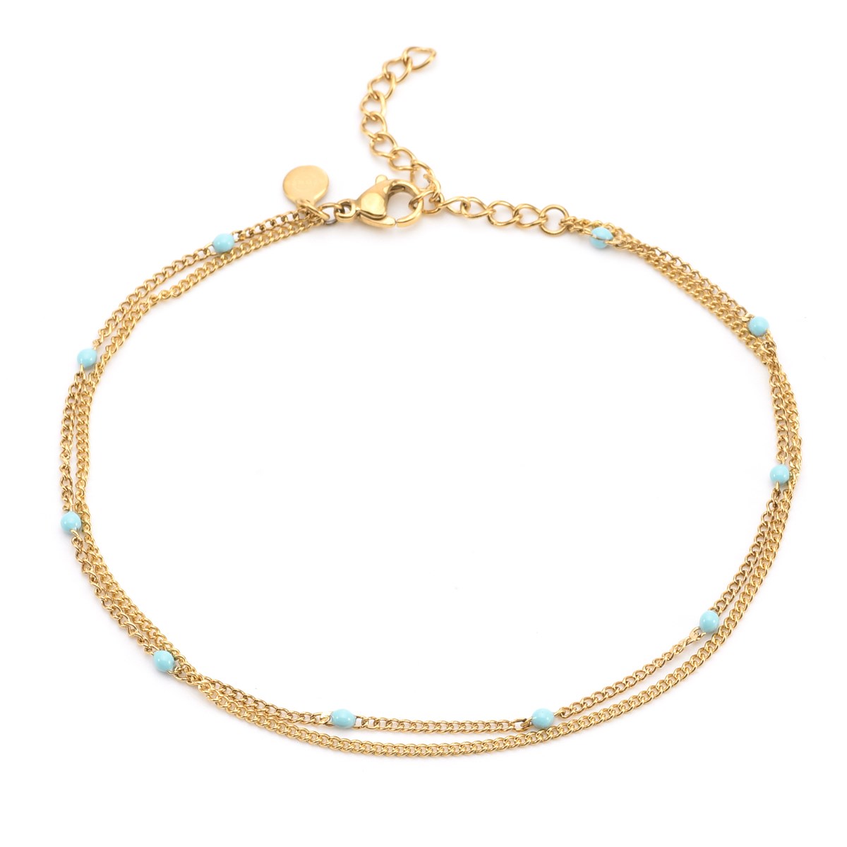 Sixty Stones - 60 - Chaîne De Cheville Double Chaine Doré Et Turquoise - 25 X 0,4 Cm-