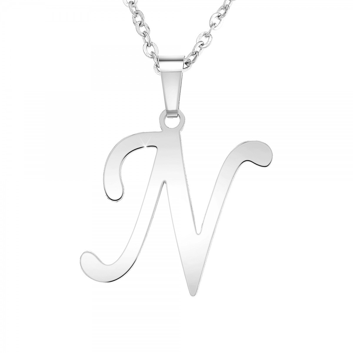 Collier alphabet lettre N en acier inoxydable par SC Bohème