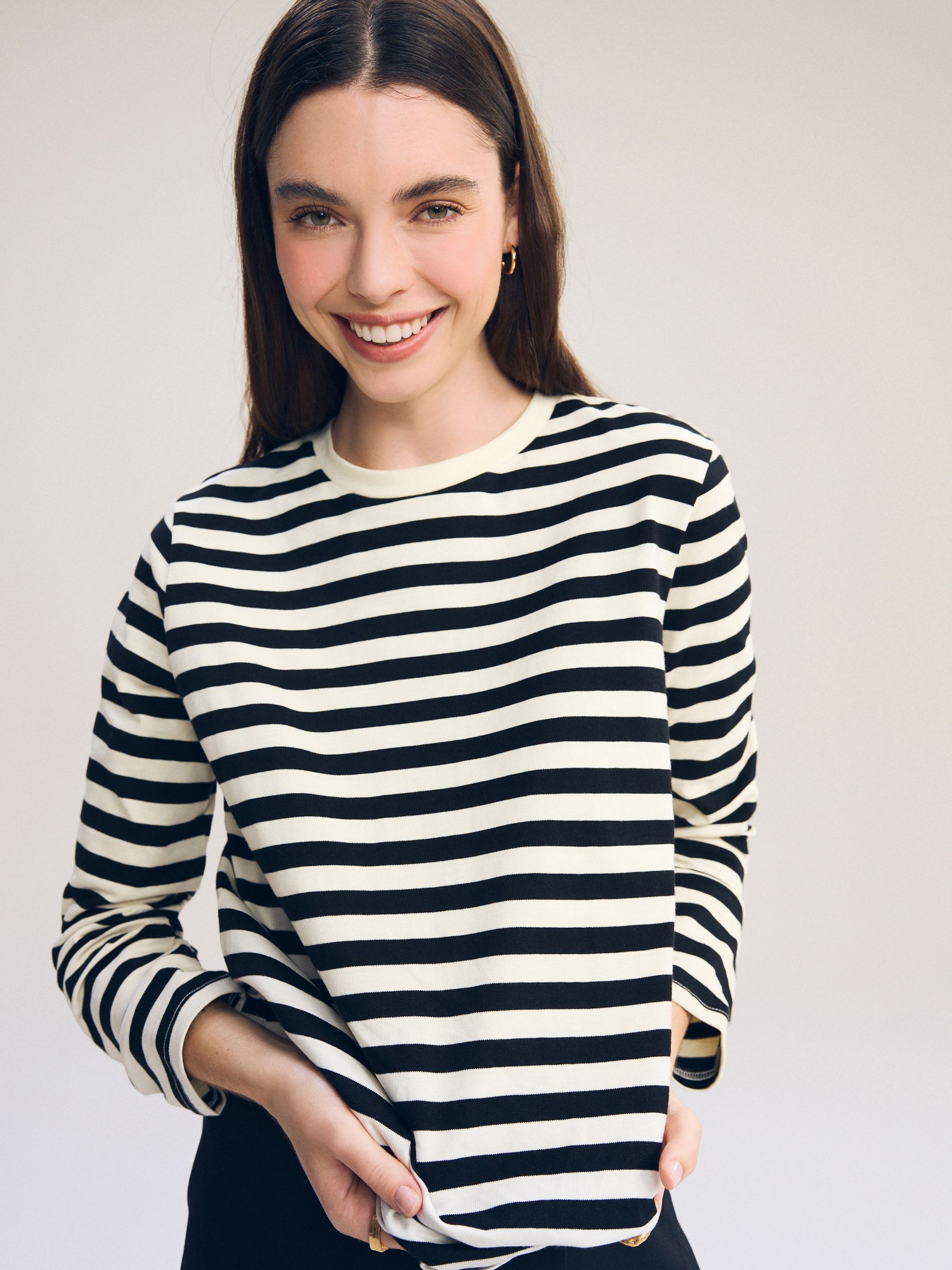 Zwart/ecru gestreept - Dik T-shirt met lange mouwen en ronde hals