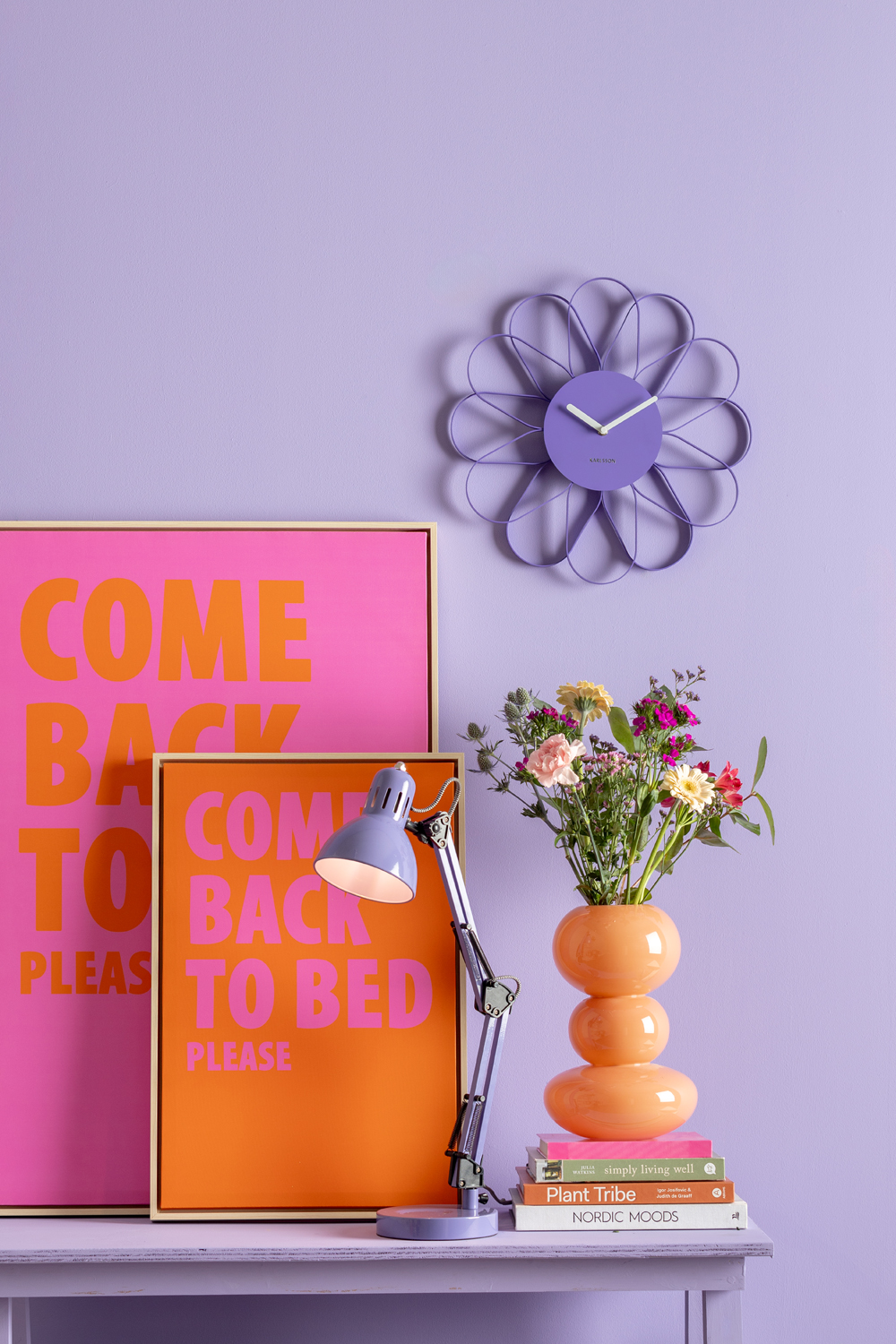 Wall clock Funky Spider bright purple