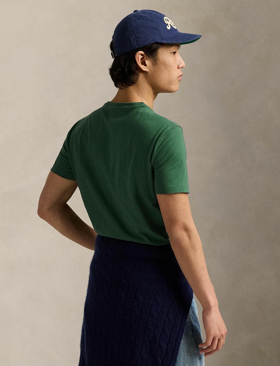 POLO RALPH LAUREN<br>Camiseta lisa de malha fina com logotipo bordado