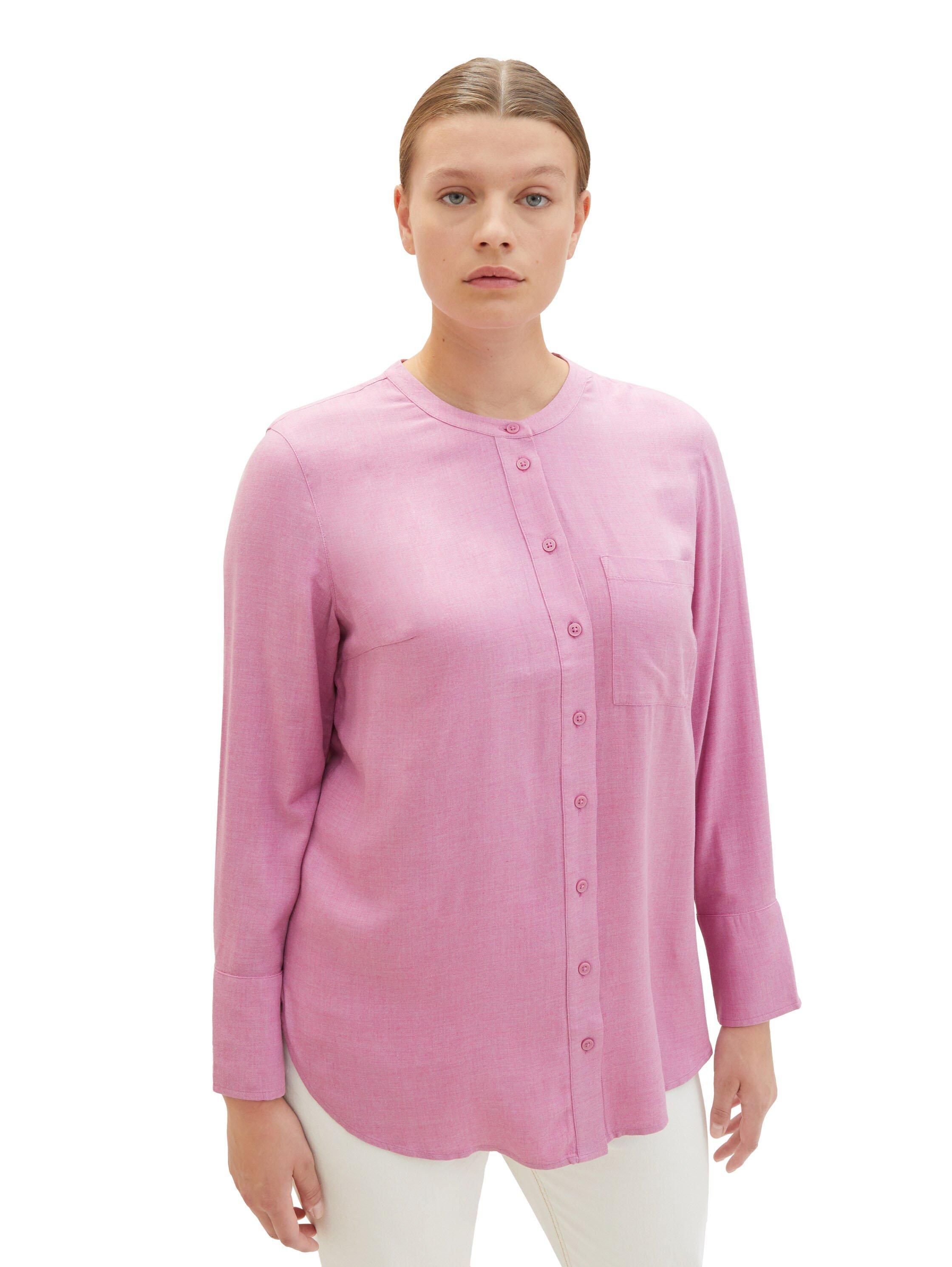 Melierte Bluse mit Rundhalsausschnitt und Brusttasche
