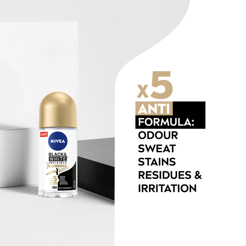 6x Nivea Deodorant Roller Black & White Silky Smooth50 ml